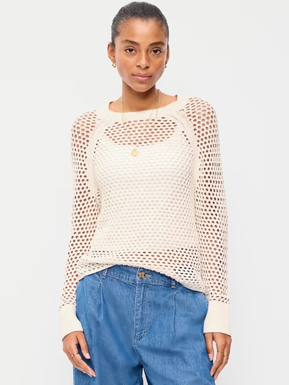 Old Navy - WHITE Seaside Cotton Open-Knit Raglan
Sweater
